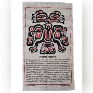 Vtg 70s The Story Of Eagle Tale Pacific Northwest Linen tea Towel Canada